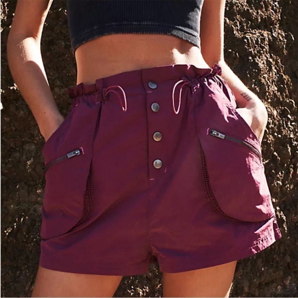 Free People FP Movement Off The Grid Utility Cargo Shorts Purple High Rise Small
